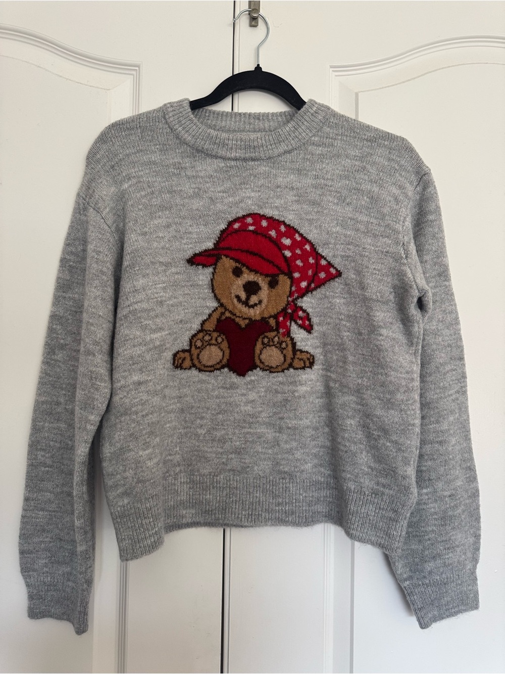 Zara Gray Kids Sweater with Red Bear Graphic